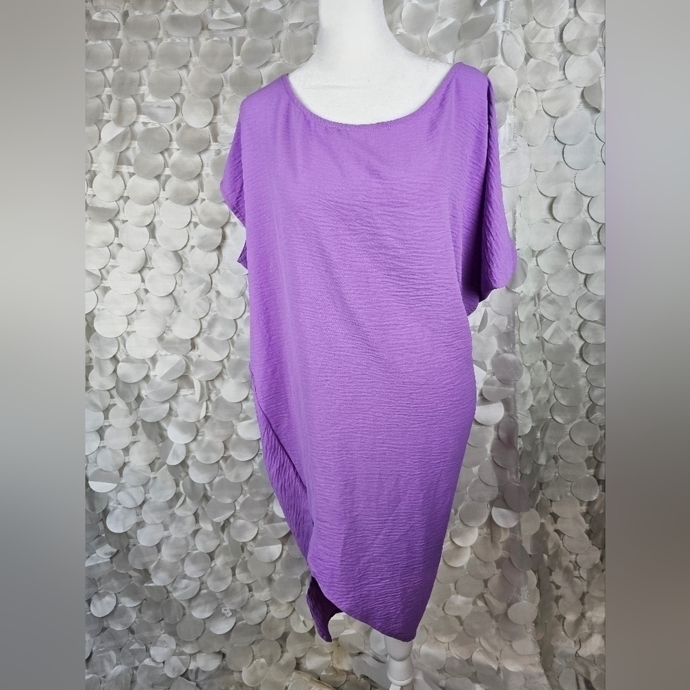 Purple‎ Off-Shoulder Swim Cover-Up | Loose Fit Beach Dress - Picture 2 of 7